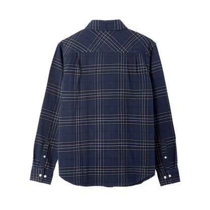 Navy plaid shirt on a white background