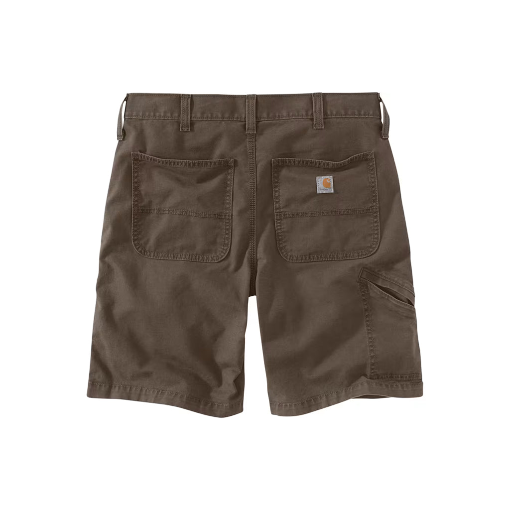 Brown shorts with a visible brand logo on a white background