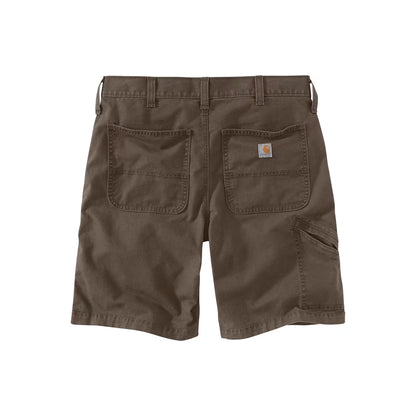 Brown shorts with a visible brand logo on a white background