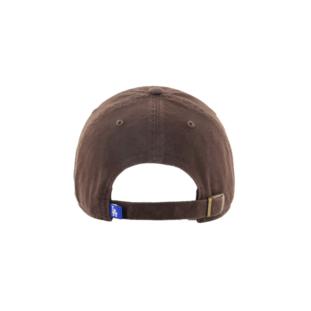 Brown cap with a blue LA logo tag on the back on a white background