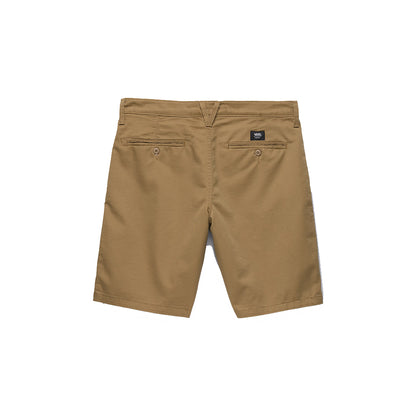 back of Vans Authentic Chino Shorts Dirt showing buttons on back pockets and small black vans logo tag 