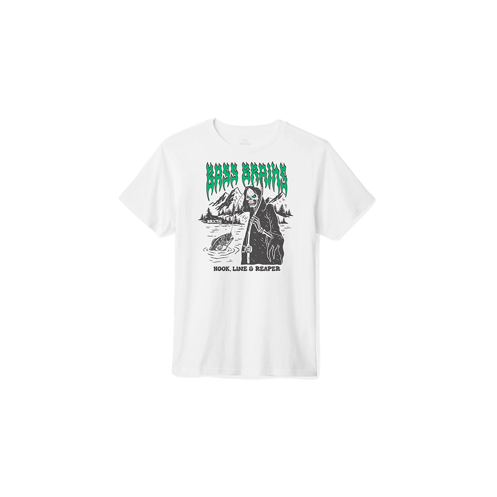 White t-shirt with graphic design and text on a white background