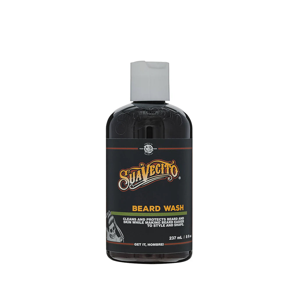 Suavecito beard wash bottle on a white background