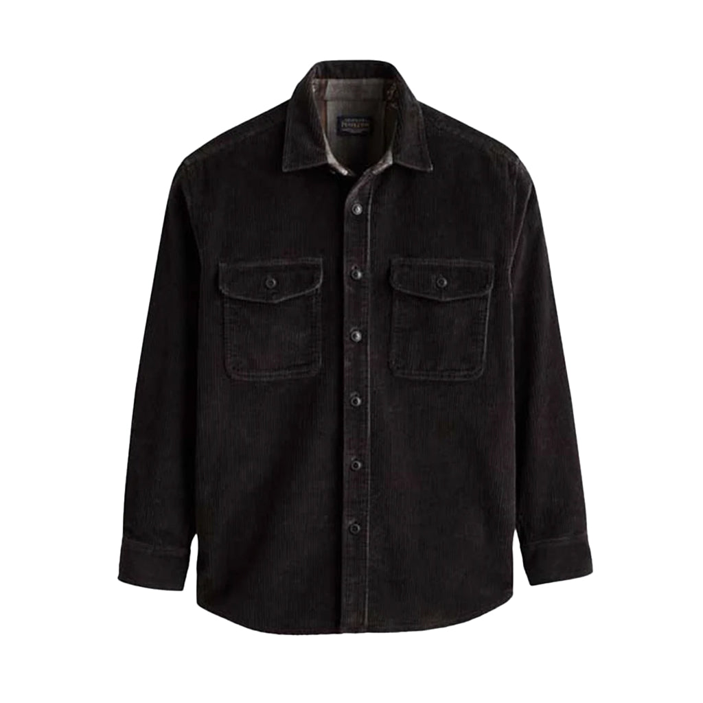 Black shirt with two front pockets on a white background