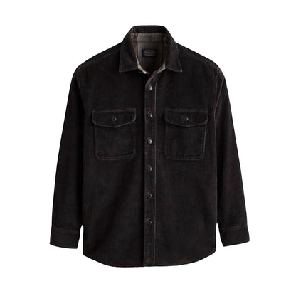 Black shirt with two front pockets on a white background