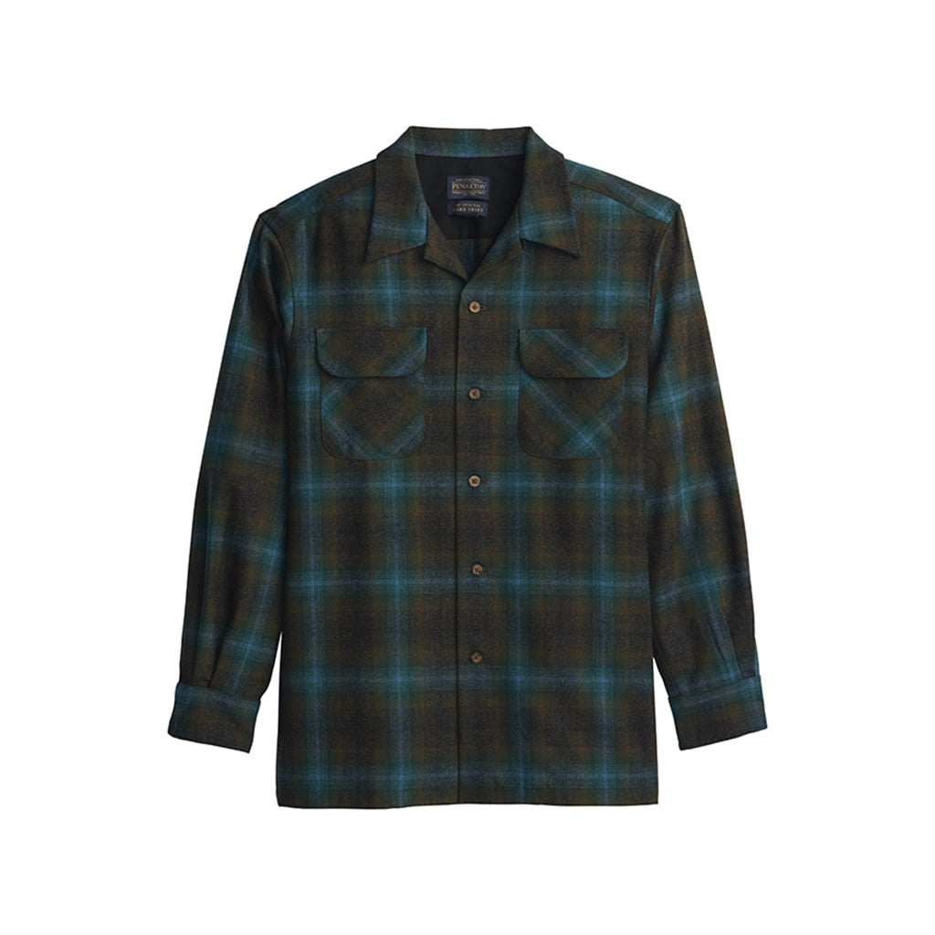 Plaid shirt with green and brown pattern on a white background