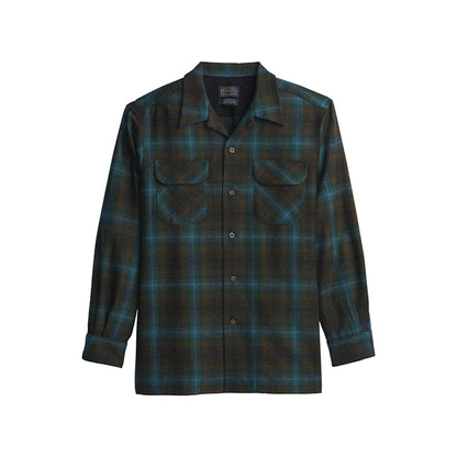Plaid shirt with green and brown pattern on a white background