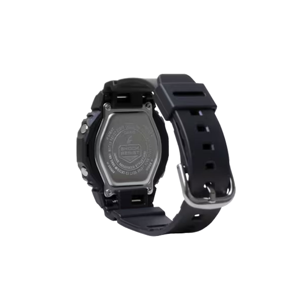 Black digital watch with a visible brand logo on a white background