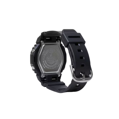 Black digital watch with a visible brand logo on a white background