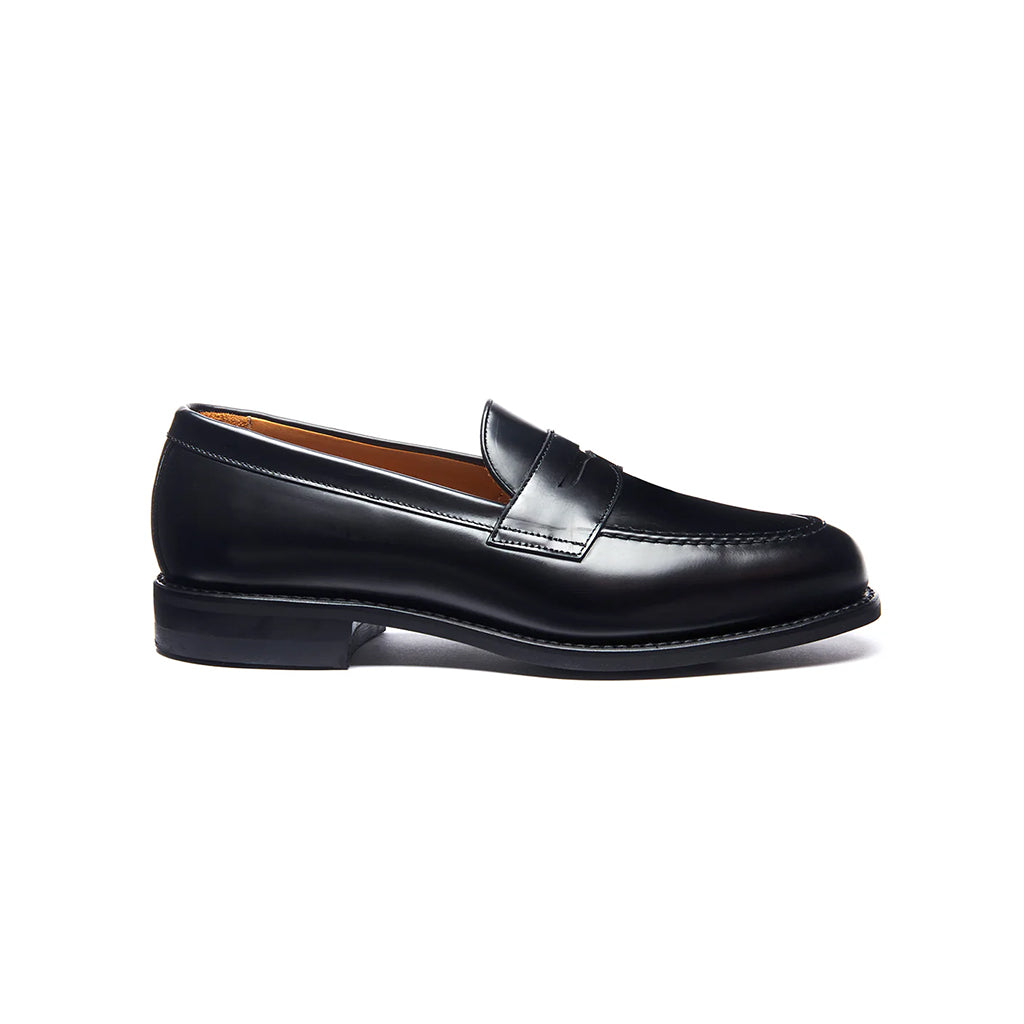 Black loafer shoe on a white background