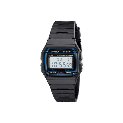 Black Casio digital watch on a white background