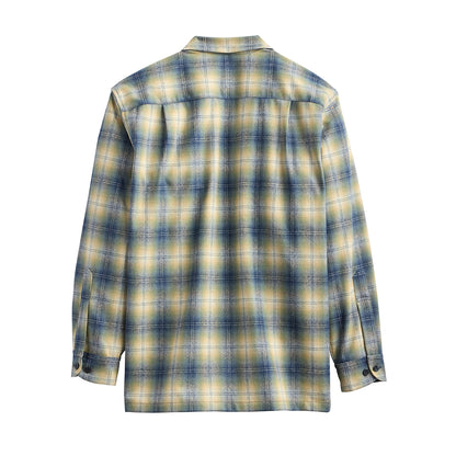Plaid shirt with blue and yellow pattern on a white background