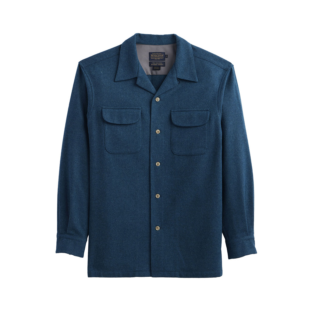 Blue shirt with two chest pockets on a white background