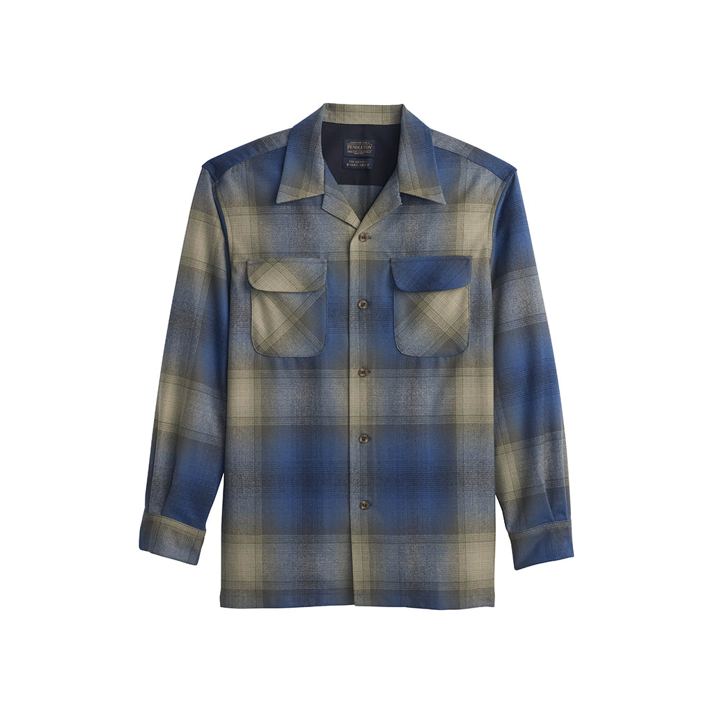 Plaid shirt with blue and gray pattern on a white background