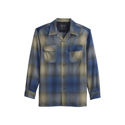 Plaid shirt with blue and gray pattern on a white background