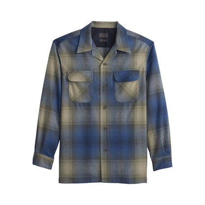 Plaid shirt with blue and gray pattern on a white background