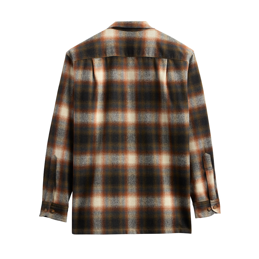 Plaid shirt with brown and beige pattern on a white background