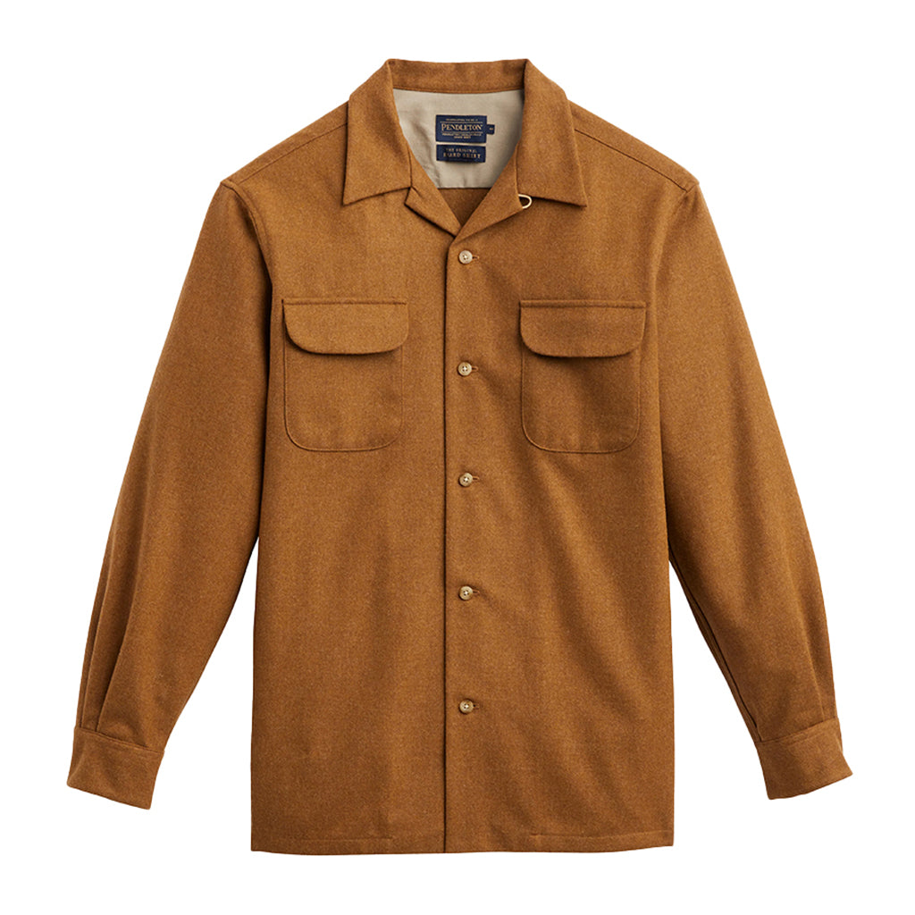 Brown shirt with button details on a white background