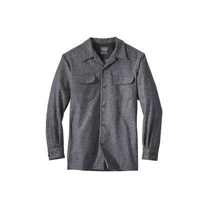 Gray long-sleeve shirt with two front pockets on a white background