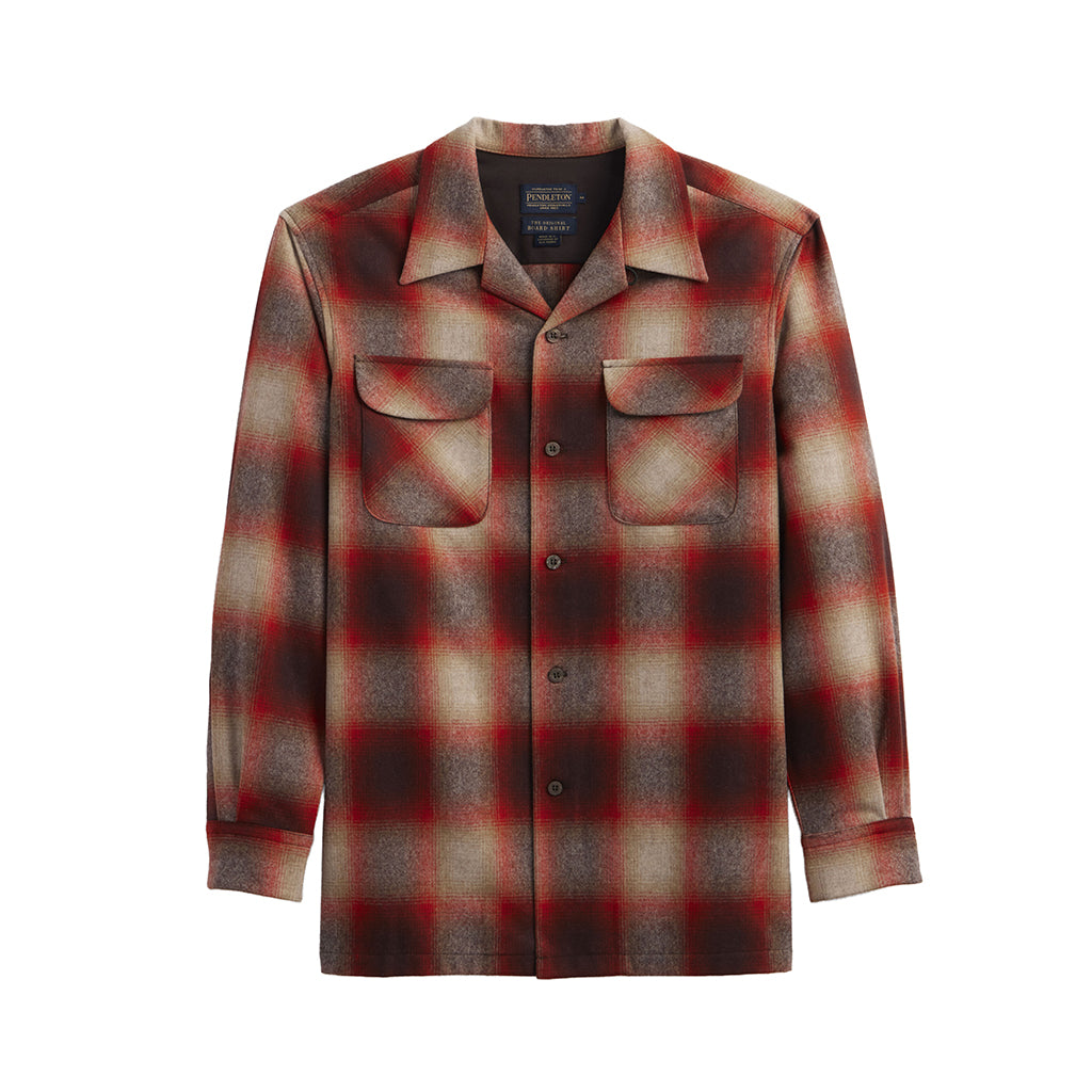 Plaid shirt with red and brown pattern on a white background