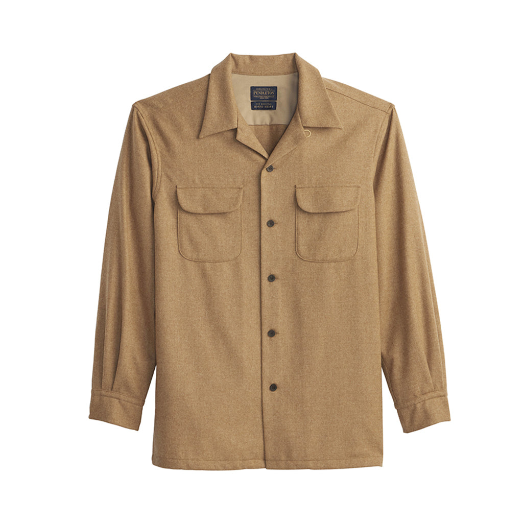 Brown shirt with button details on a white background
