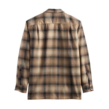 Plaid shirt with brown and black pattern on a white background