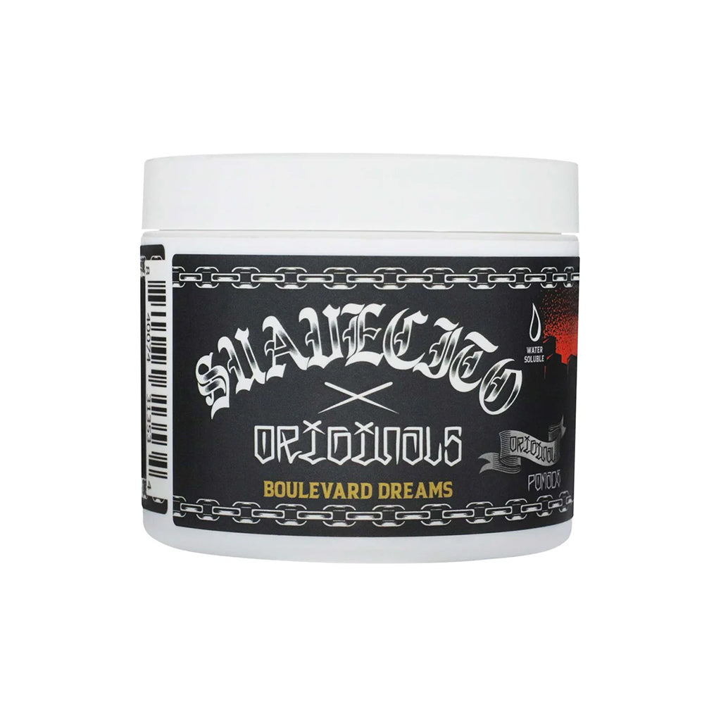 Jar of hair product with Suavecito X Originals branding on a white background