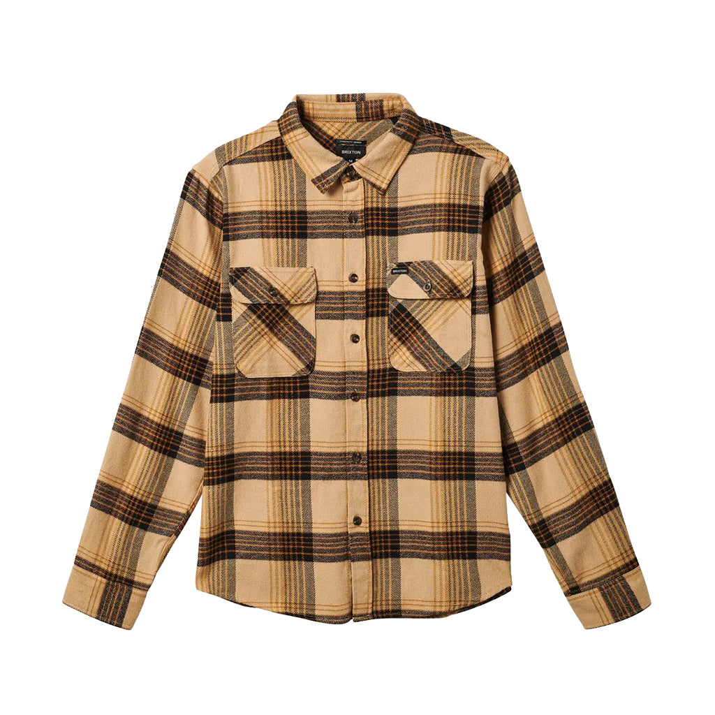 Plaid shirt with beige and brown pattern on a white background