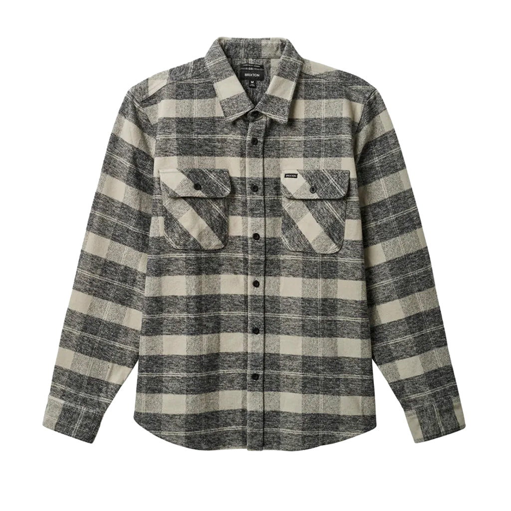 Plaid shirt with gray and beige pattern on a white background