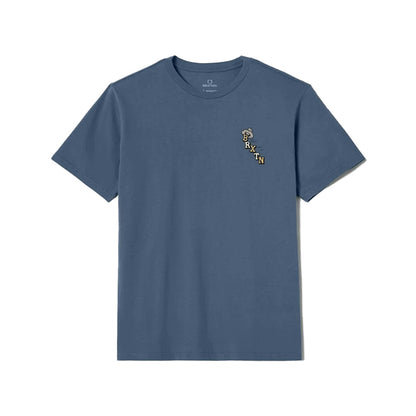 Blue t-shirt with a logo on the chest against a white background