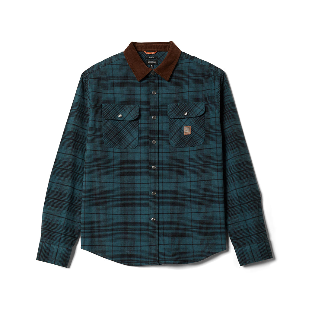 Brixton green jacket with a brown corduroy collar on a white background 