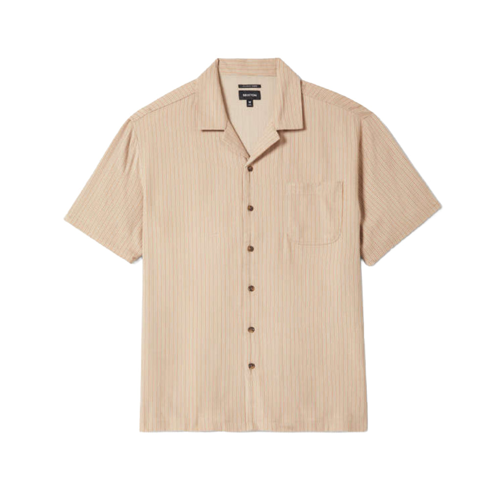 Beige short-sleeve shirt with a collar on a white background