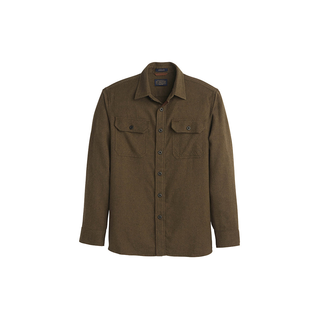 Green/Brown shirt with two front pockets on a white background