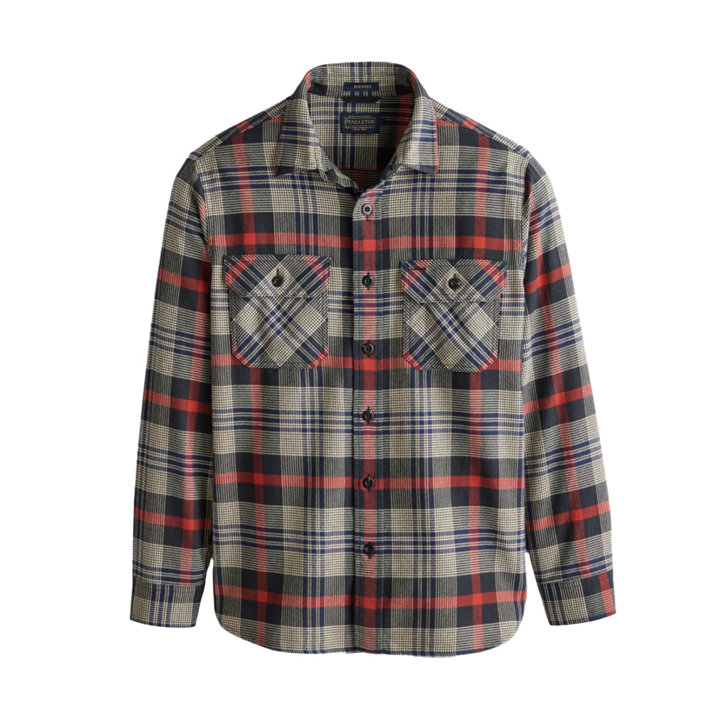 Plaid shirt with two front pockets on a white background