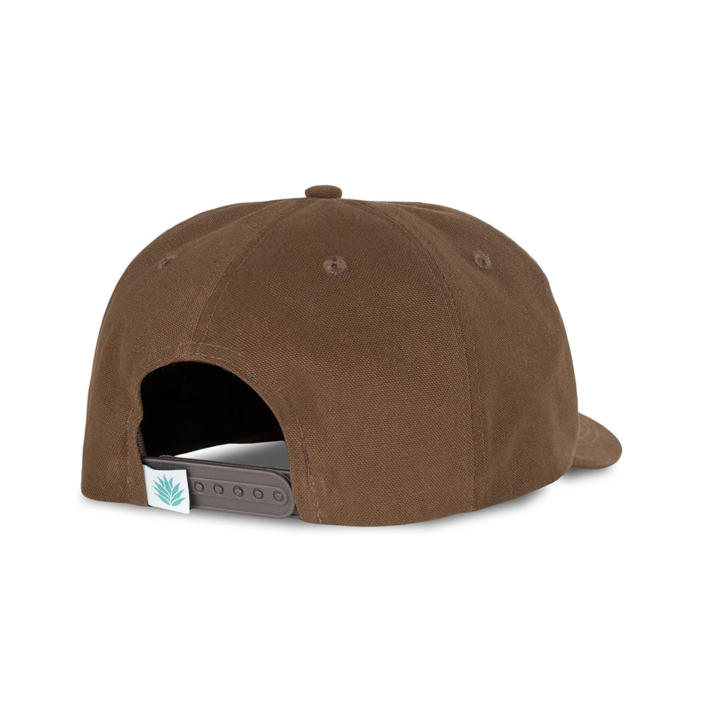 Brown cap with a visible brand logo on the back on a white background