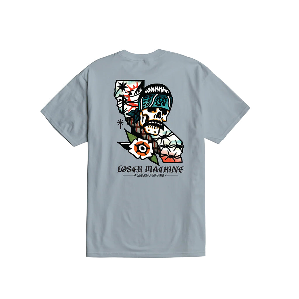 Light blue t-shirt with a graphic design on the back featuring a character and text, on a white background.