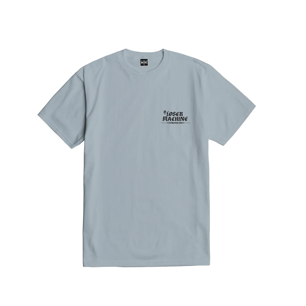 Light blue t-shirt with a logo on the chest against a white background