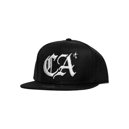 Black cap with white 'CA' logo on a white background