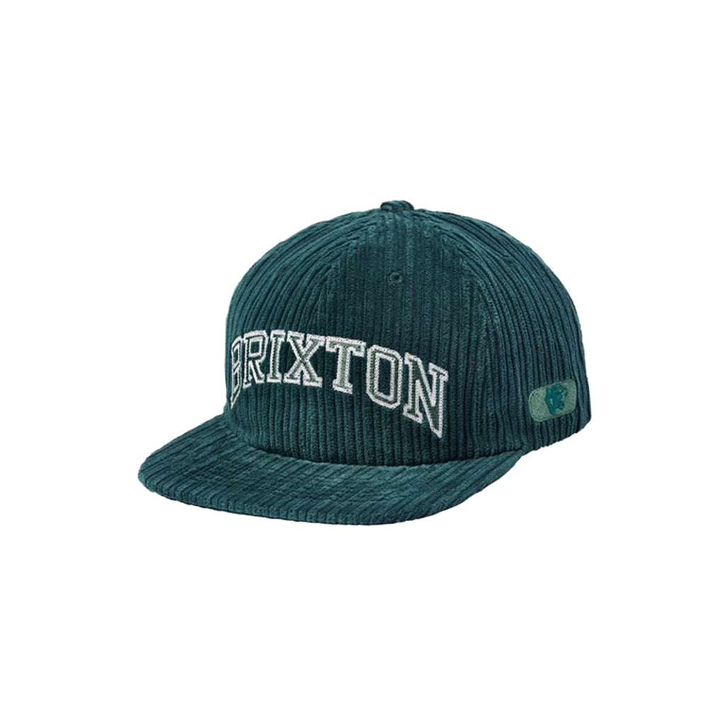 Teal cap with 'Brixton' branding on a white background