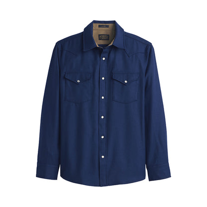 Blue shirt with two front pockets on a white background