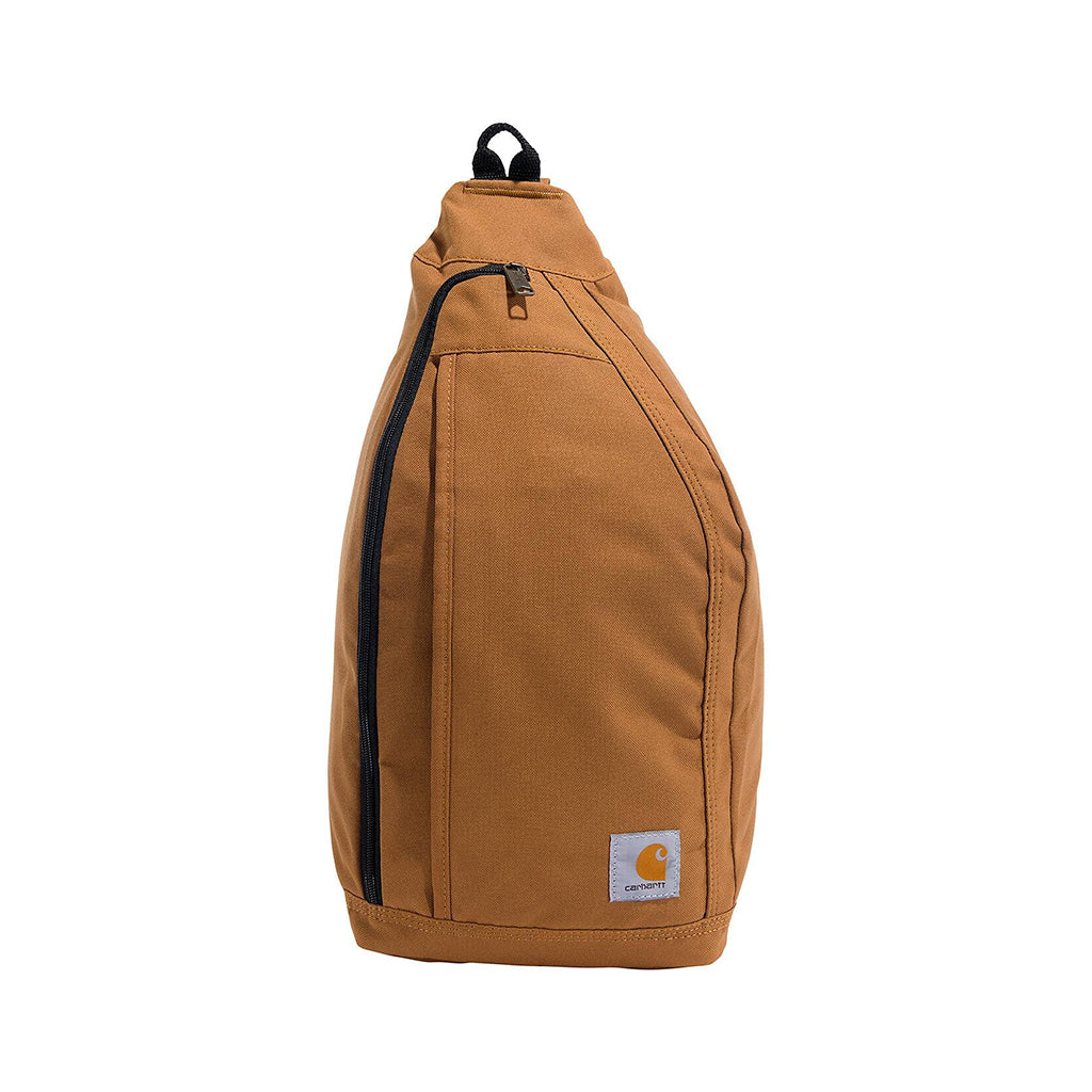 Brown sling bag with Carhartt logo on a white background
