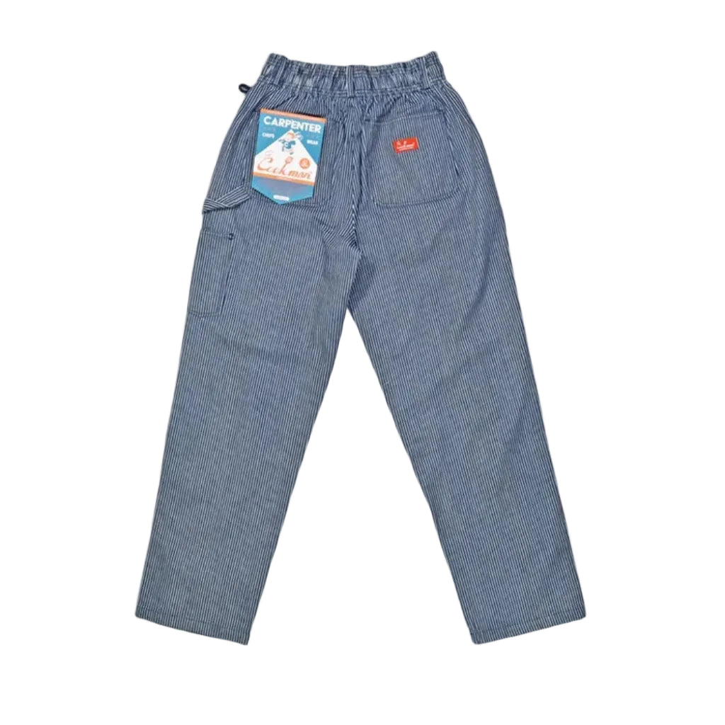 Carpenter's pants in hickory navy blue, shown from the back on a white background.