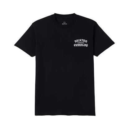 Black t-shirt with white text on a light gray background