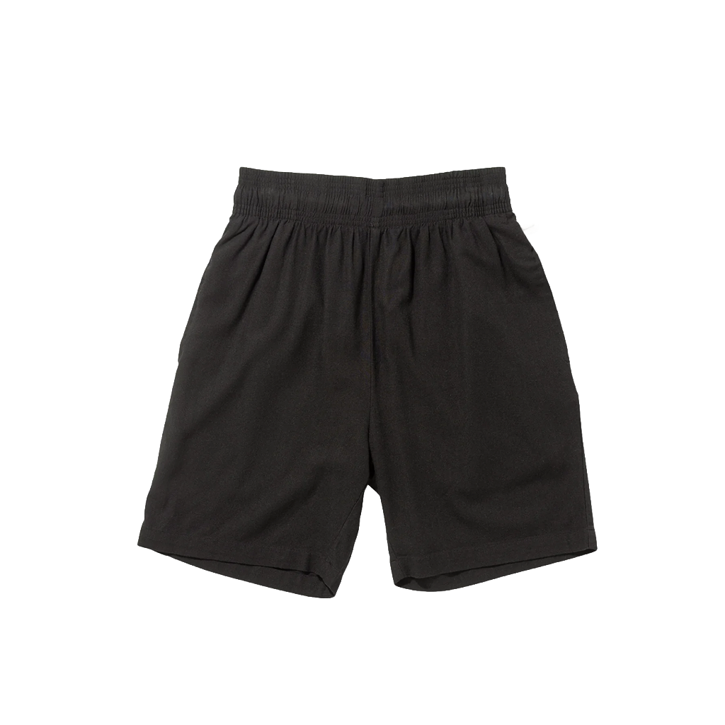 Black Cookman Shorts with an elastic waist on a white background