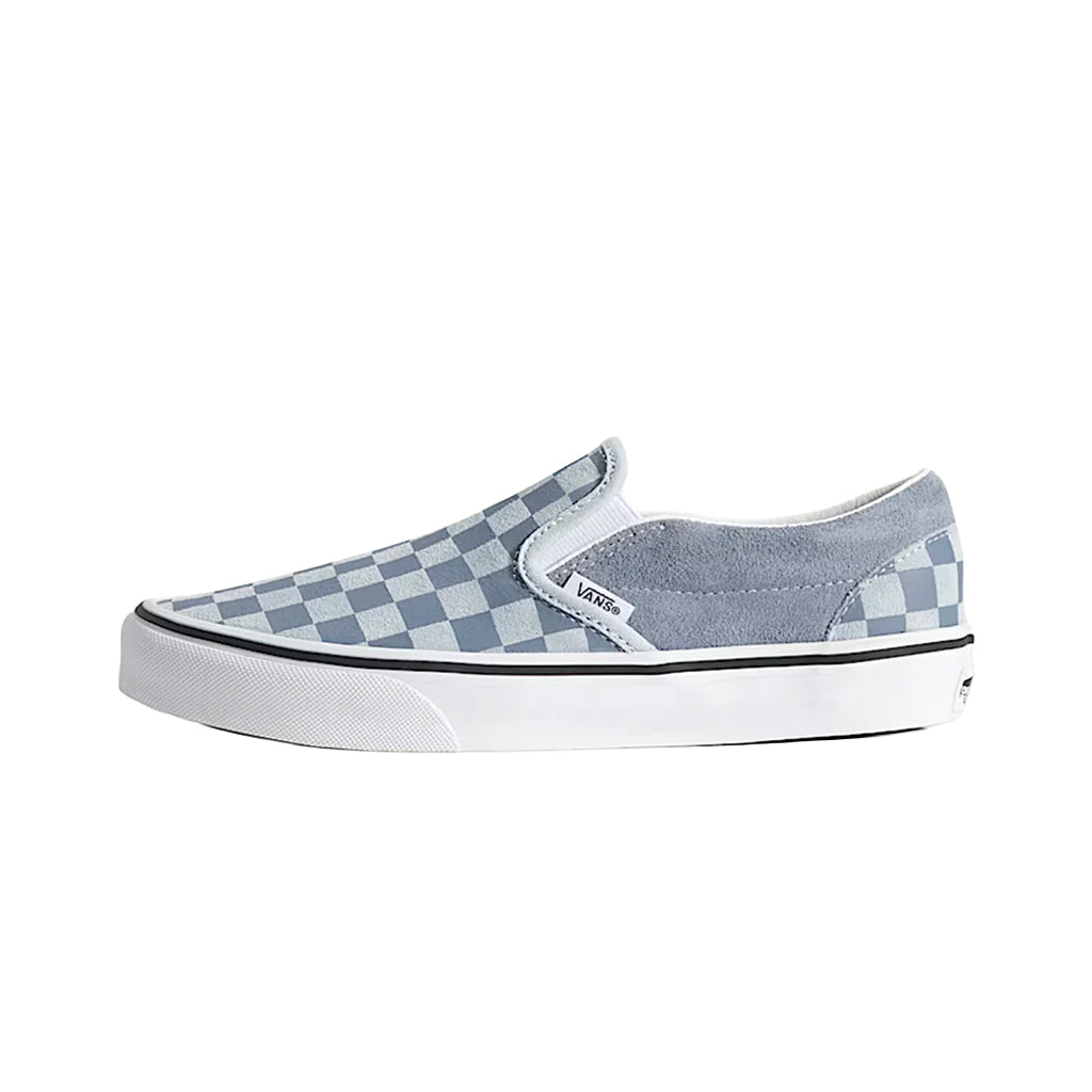Checkerboard patterned slip-on shoe on a white background