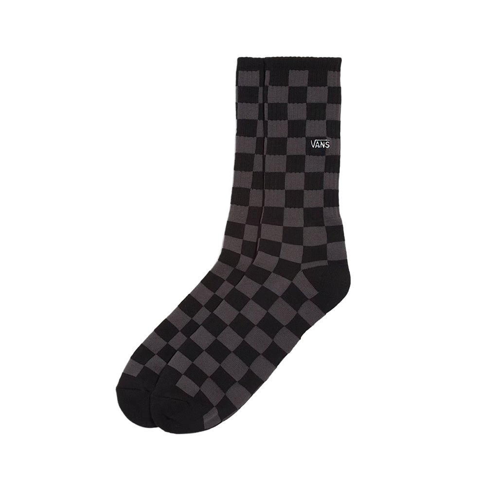 Black and gray checkered sock with Vans logo on a white background