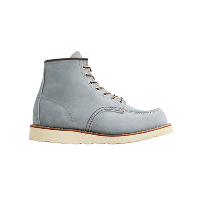 Blue leather boot with a white sole on a white background