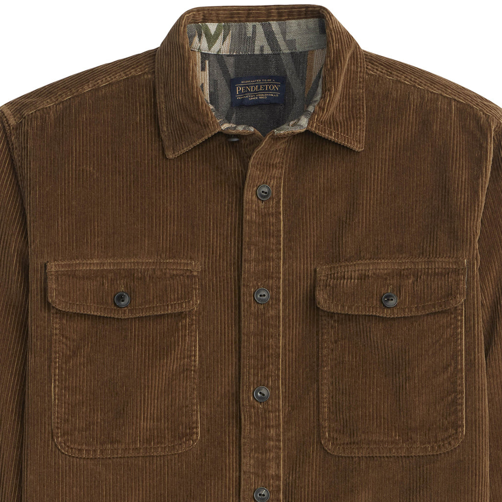 Brown corduroy shirt with Pendleton label on a white background