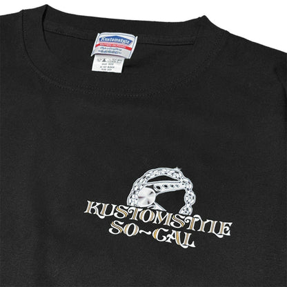 Black t-shirt with white graphic design and 'Kustom Style So Cal' text, featuring a Parachute brand label.