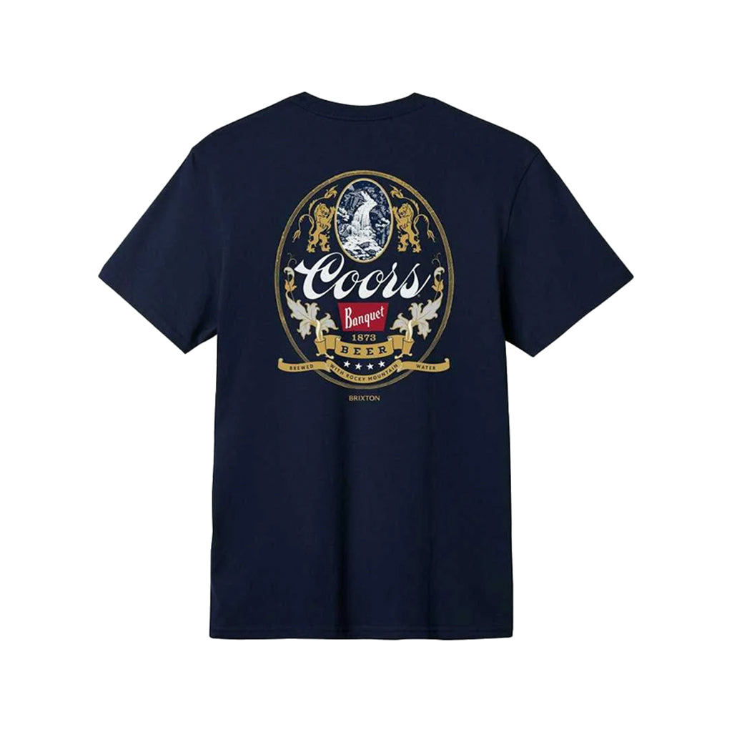 Navy blue t-shirt with Coors beer logo on a white background